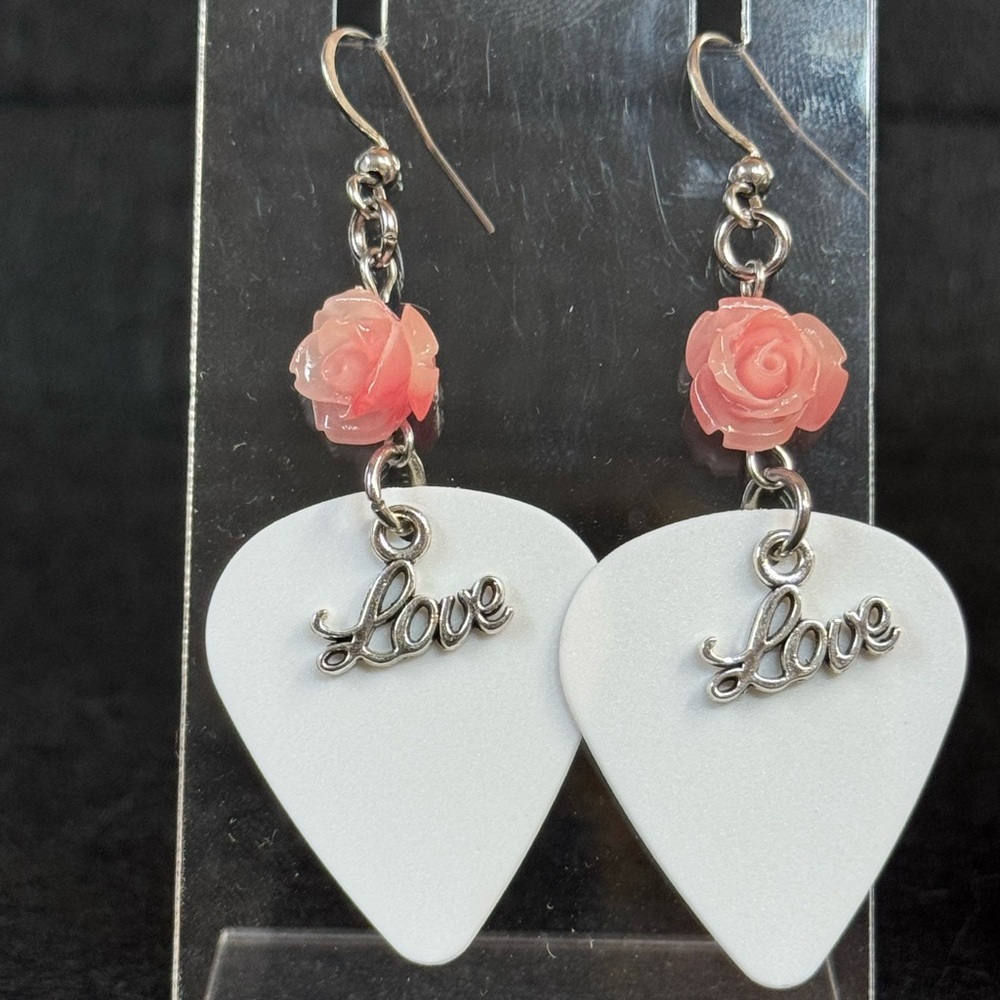 Elegant White Guitar Pick Earrings